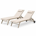 Gartenliegen Set 2-teilig mit Rollen und Nackenkissen pulverbeschichtetes Aluminium Polyestergewebe Taupe Beige Schwarz Grau 195 x 65 x 95 cm
