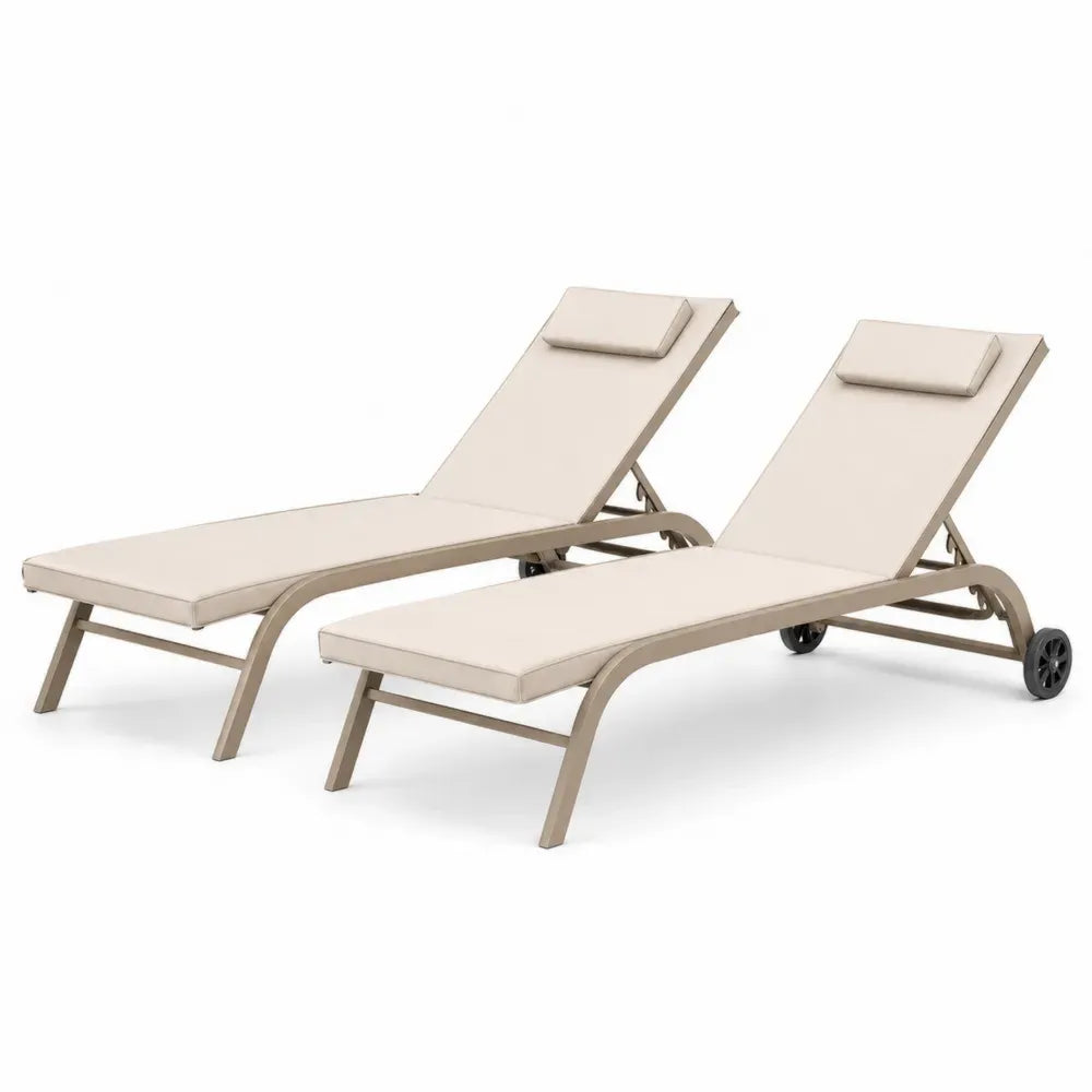 Gartenliegen Set 2-teilig mit Rollen und Nackenkissen pulverbeschichtetes Aluminium Polyestergewebe Taupe Beige Schwarz Grau 195 x 65 x 95 cm