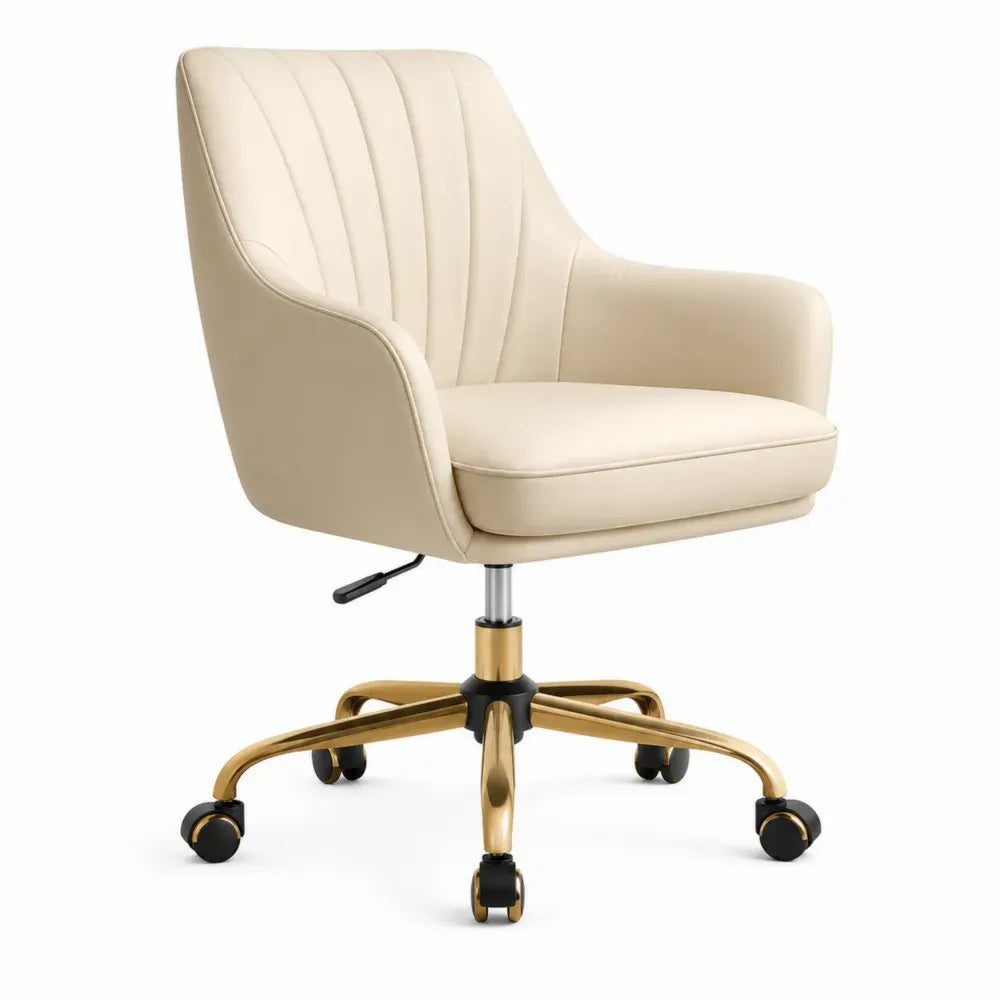 Bürostuhl Computerstuhl drehbar mit Armlehnen 68 x 68 x 90-100 cm PU-Kunstleder Stahl Schalenform Beige Goldfarben Schwarz Silber