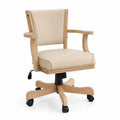 Bürostuhl Drehstuhl mit Armlehnen und Rollen 62 x 64 x 91 bis 101 cm PU Kunstleder Buchensperrholz Beige Naturholzfarben Schwarz