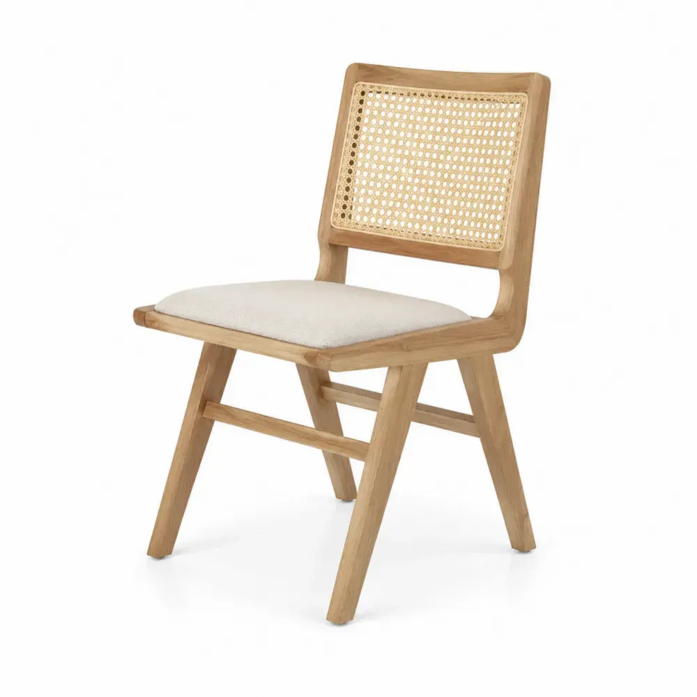 Esszimmerstuhl Küchenstuhl mit Rattanrücken 50 x 55 x 82 cm Gummibaumholz Rattan Polyestergewebe Naturfarben Beige Schwarz
