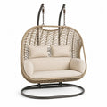 2-Sitzer Hängesessel mit Gestell 170 x 125 x 195 cm aus PE-Rattan und pulverbeschichtetem Stahl oval Beige Creme Dunkelgrau
