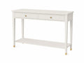 Konsolentisch 120 x 35 x 80 cm MDF massives Gummibaumholz rechteckig Weiß Goldfarben mit 2 Schubladen und Ablageboden