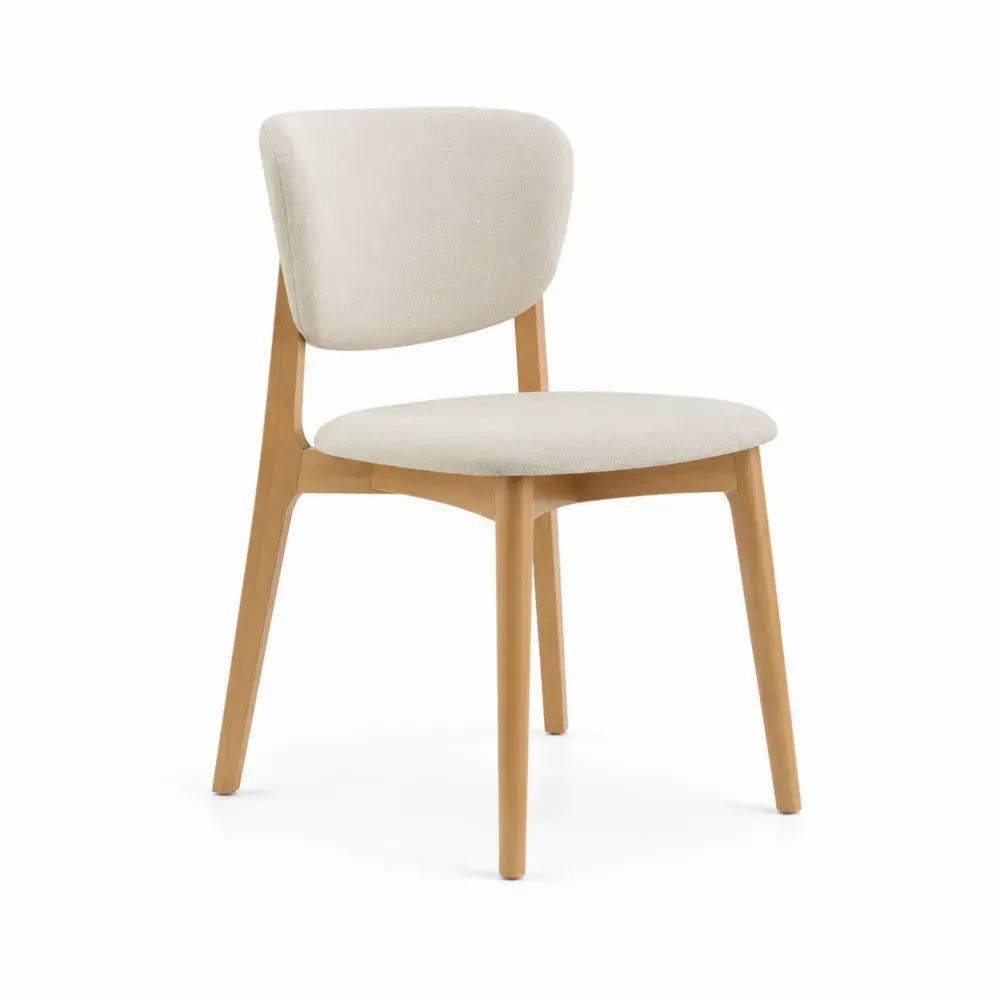 Esszimmerstuhl Polsterstuhl ohne Armlehnen 49 x 55 x 81 cm Polyestergewebe Gummibaumholz rund Beige Natur