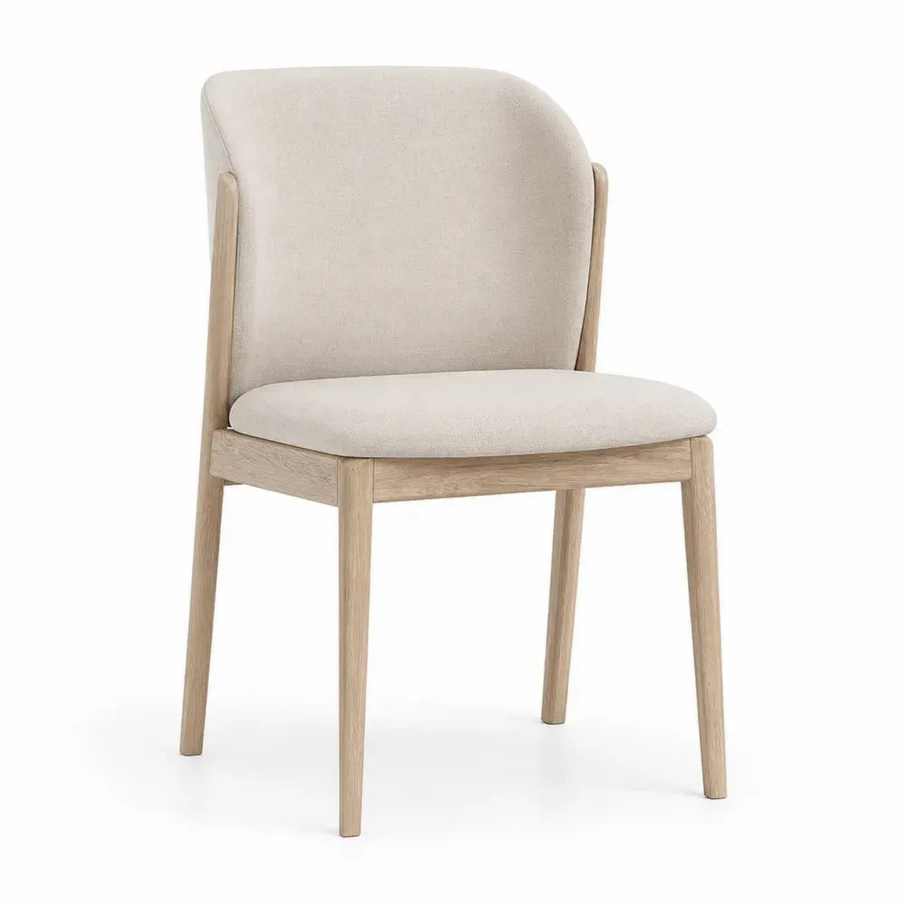 Esszimmerstuhl Küchenstuhl gepolstert 50 x 56 x 82 cm Polyestergewebe Gummibaumholz abgerundete Rückenlehne Beige Naturfarben