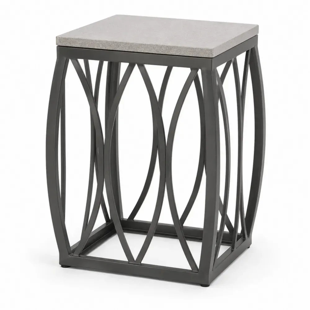 Garten-Beistelltisch quadratisch 45 x 45 x 55 cm mit Faserzementplatte und pulverbeschichtetem Stahl Grau Dunkelgrau
