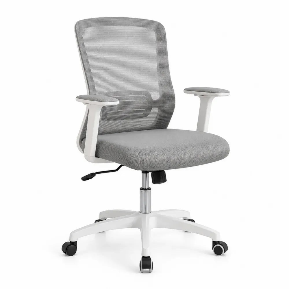 Bürostuhl Computerstuhl drehbar mit Netzrücken und Fünfsternfuß 65 x 65 x 90 bis 100 cm Polyester PA Kunststoff Stahl Grau Weiß Schwarz Silberfarben