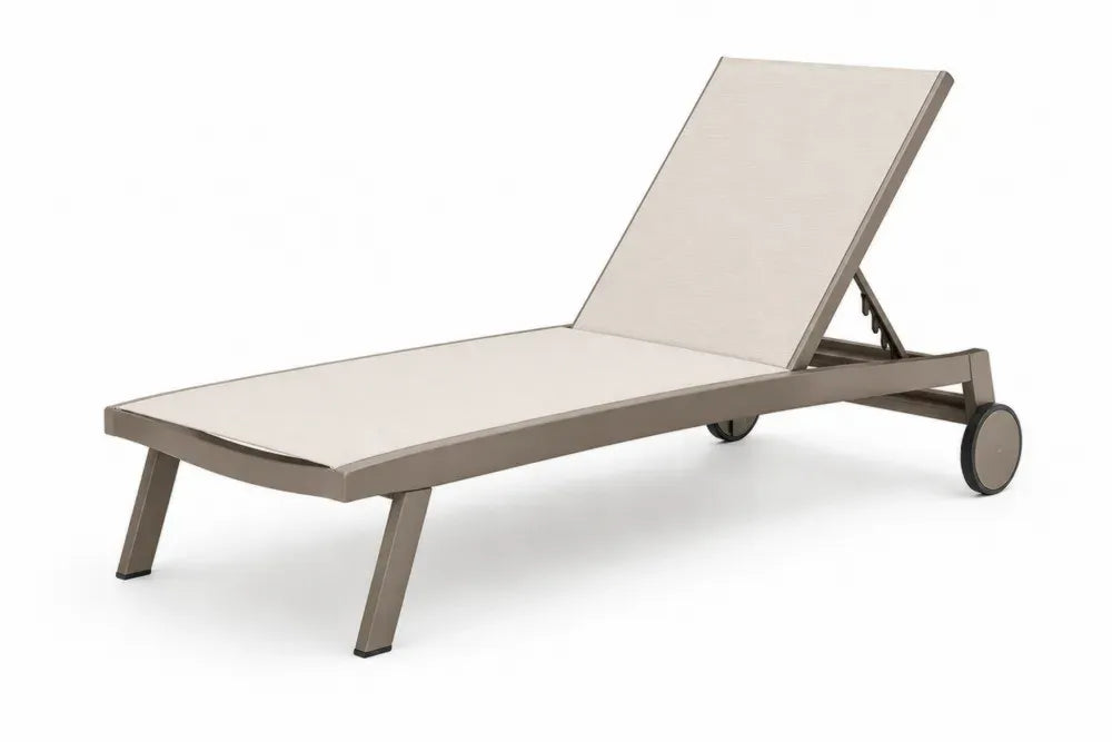 Sonnenliege Gartenliege mit Rollen 195 x 64 x 98 cm mit verstellbarer Rückenlehne Aluminium und PVC-beschichtetem Polyestergewebe Taupe Beige