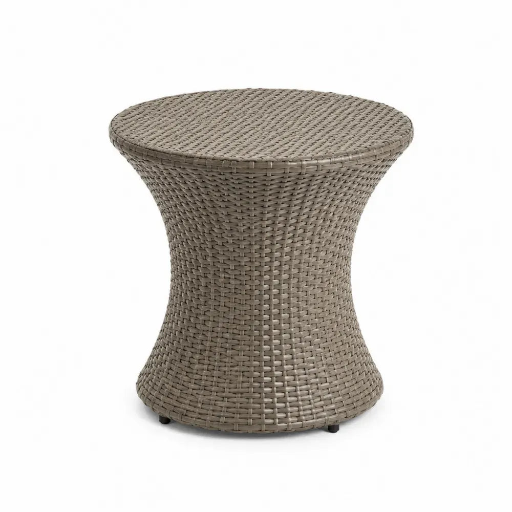 Gartentisch Beistelltisch rund PE-Rattan pulverbeschichteter Stahl Taupe Grau Schwarz 60 x 60 x 52 cm