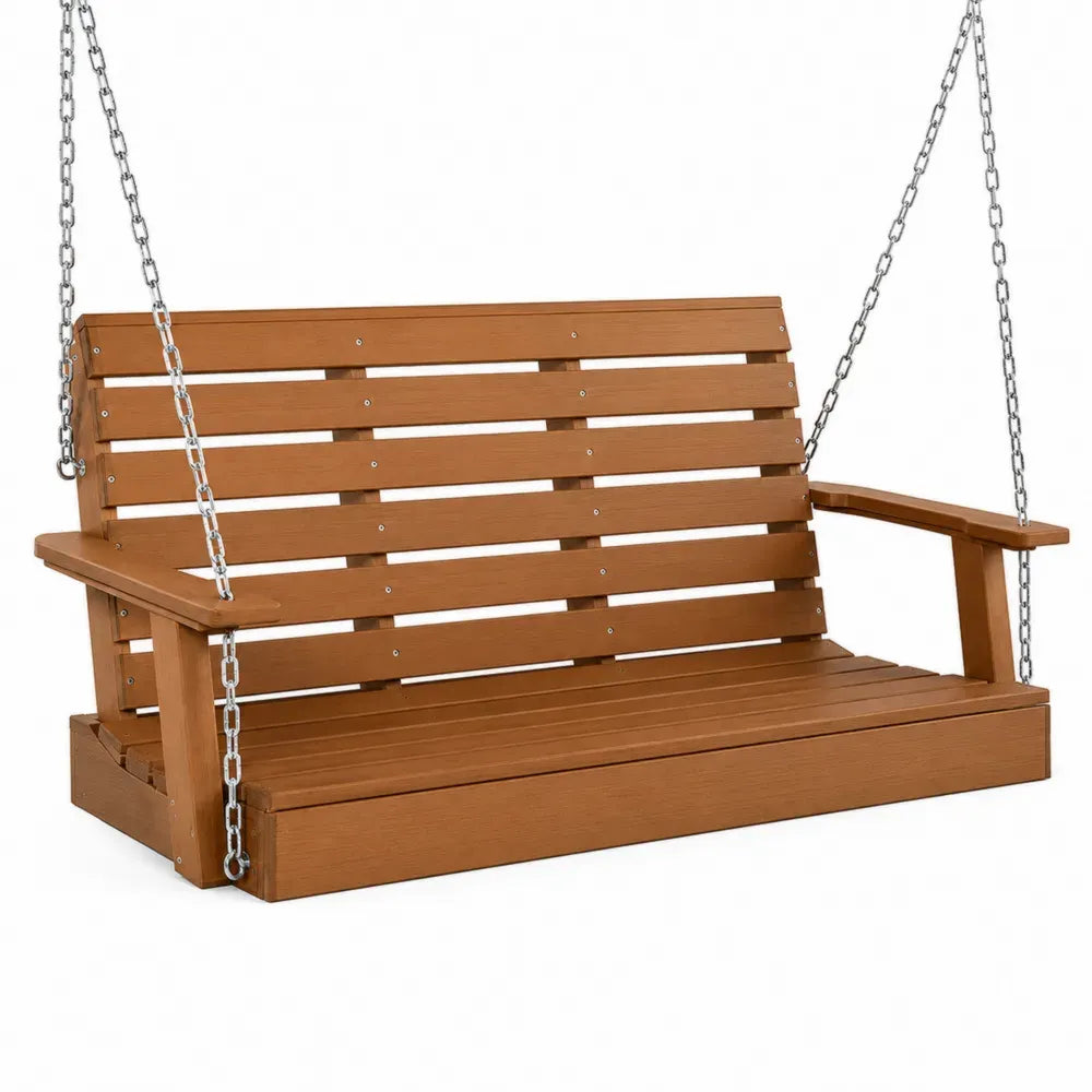Hängende Gartenbank 3-Sitzer mit Ketten 150 x 60 x 58 cm Akazienholz Stahl rechteckig Braun Silberfarben