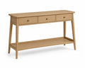 Konsolentisch Flurtisch rechteckig mit 3 Schubladen Ablage MDF Eichenfurnier Gummibaum Massivholz Eiche hell Messingfarben 120 x 35 x 80 cm