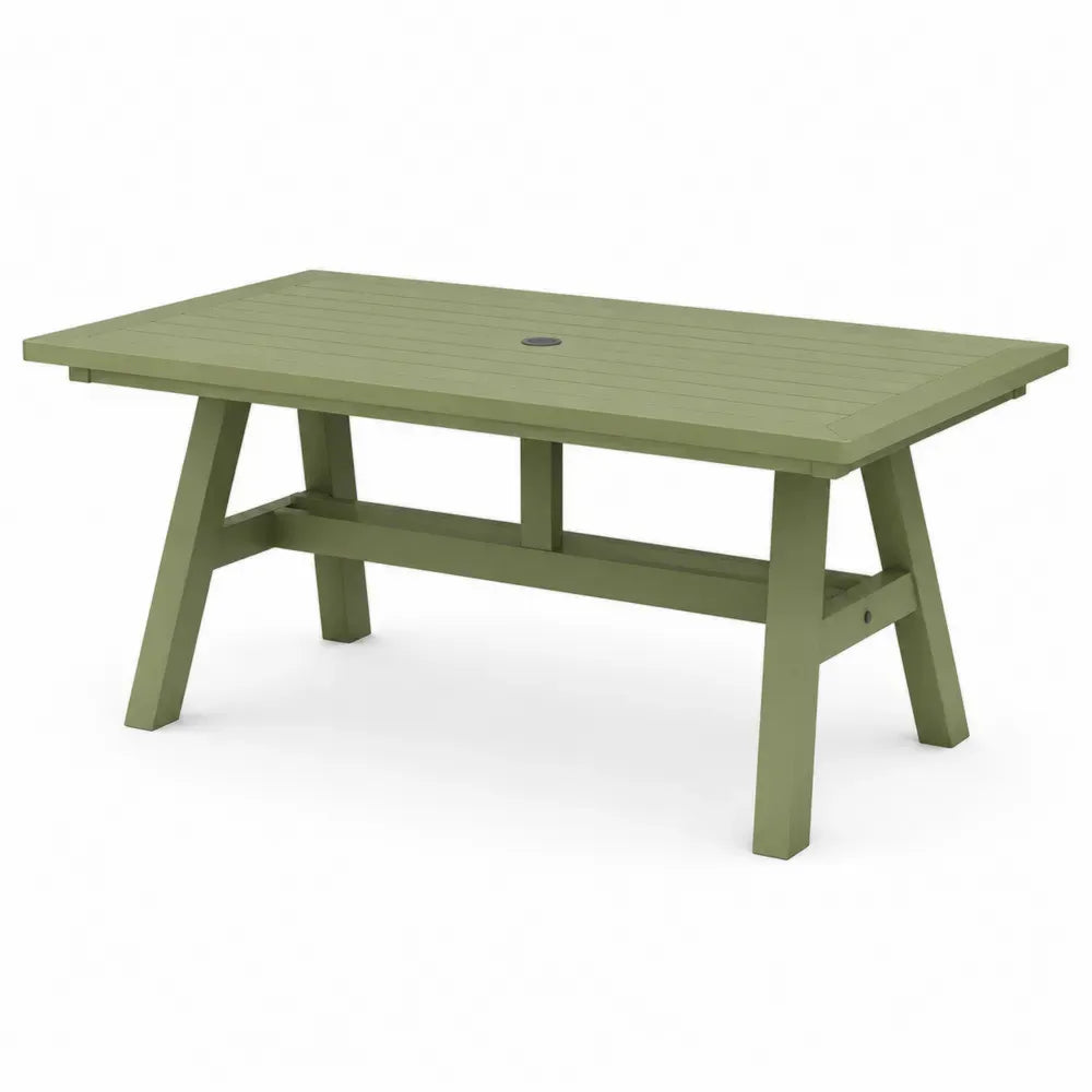 Gartentisch Terrassentisch rechteckig 180 x 90 x 74 cm mit Sonnenschirmloch aus pulverbeschichtetem Aluminium und Stahl Olivgrün