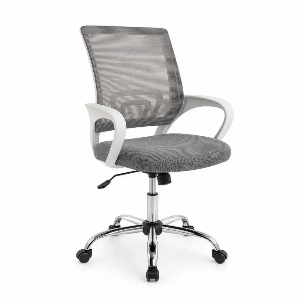 Bürostuhl Computerstuhl drehbar mit Netzrücken Armlehnen Fünfsternfuß 62 x 62 x 90-100 cm Polyester verchromter Stahl Grau Weiß Schwarz Silberfarben