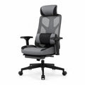 Bürostuhl Drehstuhl mit Kopfstütze Lendenkissen und Fußstütze 66 x 68 x 118-128 cm Polyester-Netzgewebe PU-Kunstleder Stahl Grau Schwarz