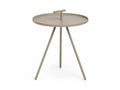 Garten-Beistelltisch rund Ø 50 cm Höhe 60 cm aus pulverbeschichtetem Stahl mit Tablettplatte und Griff Taupe